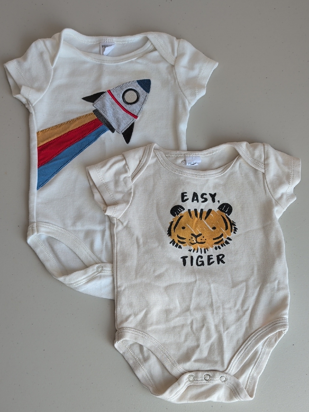 Pl Baby White Baby Bodysuit Set with Rocket & Tiger Prints